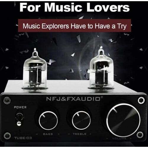 FX-AUDIO TUBE-03 Mini HiFi Audio Preamplifier 6K4 Vacuum Tube Amplifier Buffer Treble Bass Adjustment RCA Preamp Black