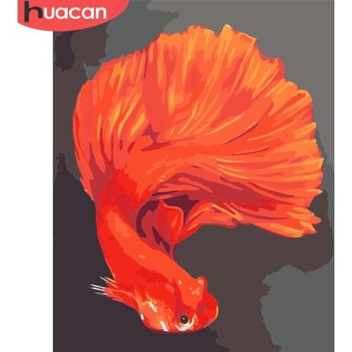 HUACAN DIY Pictures By Number Fish Kits Painting By Numbers Animal Hand Painted Paintings Art Drawing On Canvas Gift Home Decor