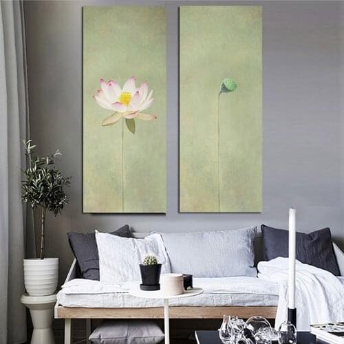 Artist print And Posters Lotus, lotus seed Oil Painting on Canvas Chinese Lotus leaf, Traditional Porch hang a picture Wall Art
