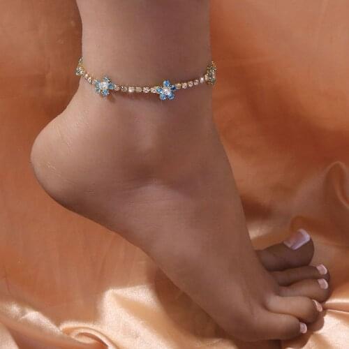 Personality Five Color Flower Type Rhinestone Ladies Anklet Foot ornaments Sexy Crystal Bare Foot Chain Beach Foot Accessories