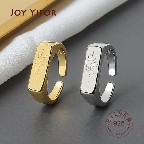 925 Sterling Silver Opening Rings Korean Simple Geometric Rectangle Handmade Jewelry Wedding Accessories for Women Gift