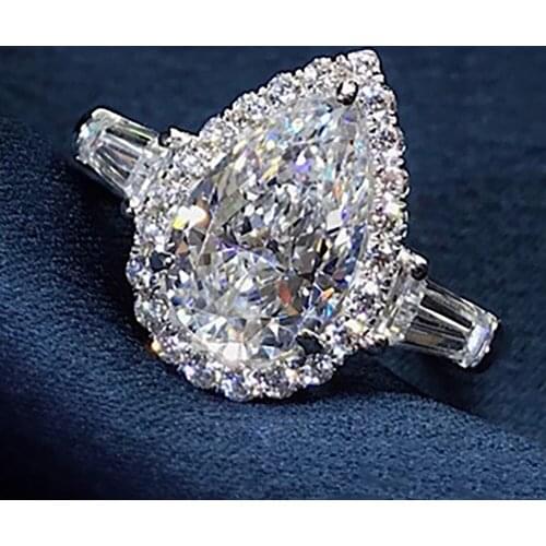 14K Au585 White Gold Women Wedding Party Engagement Ring 1 2 3 4 5 Carat Water Drop Pear Moissanite Diamond Ring Trapezoid