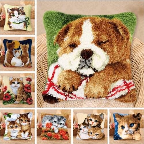 Latch Hook Pillow Cat And Dog Smyrna European And American Style Latch Hook Cute Animal Series DIY Package Pillow Latch Hook Kit