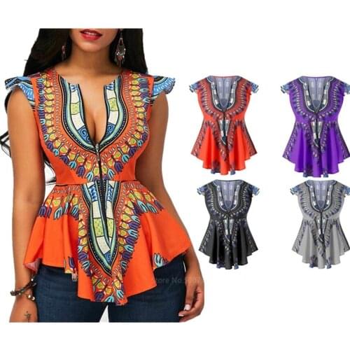 Fashion African Clothes 2020 Top Dashiki Print Sexy Ankara Style Plus Size Summer T-shirts S-2XL Ethnic Short Sleeve Ladies