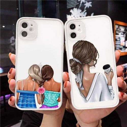 Fashion coffee women Cover Phone Case For iPhone 12 11 Mini Pro XR XS Max 7 8 Plus X Matte transparent White Cover
