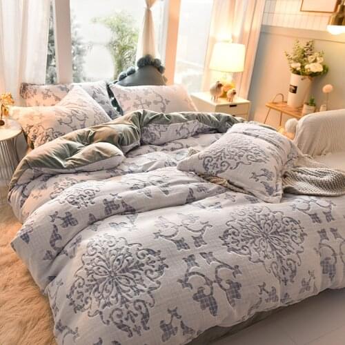 Milk Velvet Bedding Set Double-Sided Fleece Velvet Duvet Cover Set Bed Sheet Pillowcase Home Textile Comfortable Healthy Fabric