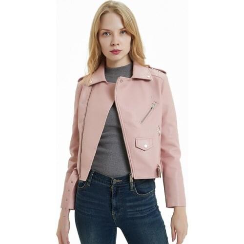 Autumn New Short Faux Leather Jacket Women Fashion Zipper Motorcycle PU Leather Jacket Ladies Turndown Collar Basic Street Coat