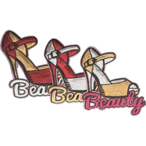 Sequins Patches Beauty Shoes Sequined Iron on Patch for Clothes High-heeled Shoes Appliques DIY Decoration Patches 2pcs/lot