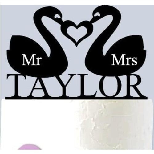 Personalized Black Swan mr&mrs wedding birthday Acrylic cake toppers bridal shower Bachelor party decorations