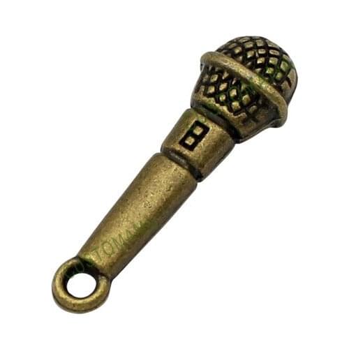 60pcs-Antique Bronze 3D Microphone Charms Pendant 25x7mm