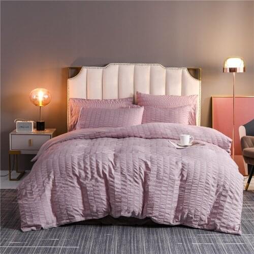 Simple Solid Color Bed Cover Set Seersucker Craft Bed Duvet Cover Set Bedclothes Pillowcase US EU Size Bedding Set for Adult Bed