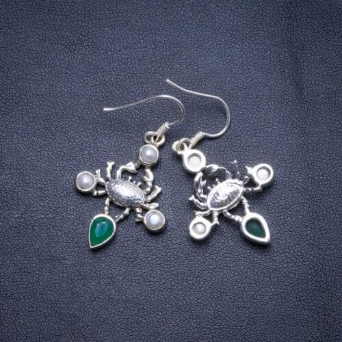 Natural Chrysoprase and River Pearl Handmade Unique 925 Sterling Silver Earrings 1.75" X4581