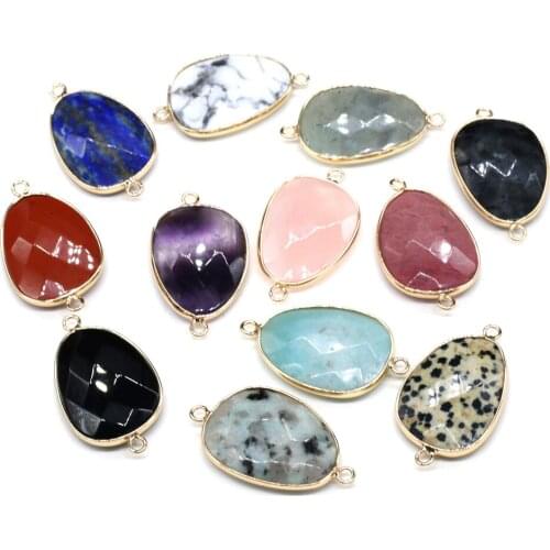 Natural Stone Pendant Connectors Irregular Faceted Crystal Agates Stone Link Charms for Jewelry Making Necklace Bracelet Gift