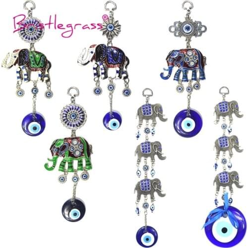 BRISTLEGRASS Turkish Blue Evil Eye Rhinestone Elephant Amulets Lucky Charms Wall Hanging Pendants Blessing Protection Home Decor
