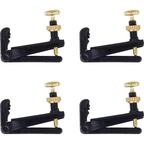 4pcs Metal Violin Fine Tuner Adjuster 1/2 1/4 String Tuning Peg Black With Gold Screw