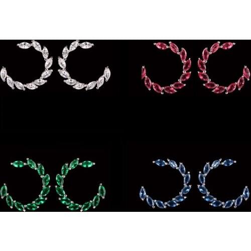 YAN MEI Fashion Jewelry Earrings Moon Shape Multicolor Earrings Gold Color Cubic Zircon Stud Earring for Women Gift