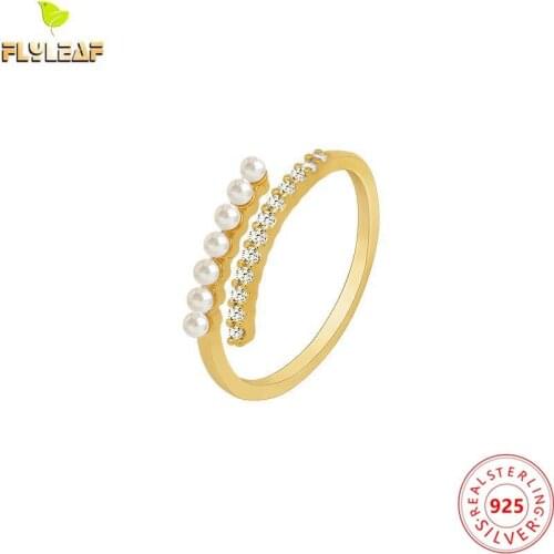 925 Sterling Silver Zircon Shell Fake Pearl Open Rings For Women Light Luxury Style 18k Gold Female Fine Jewelry