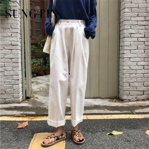Sungtin Casual Wide Leg Pants Women High Waist Solid Loose Trousers Female Casual Suit Pants Office Lady Korean Fashion Chic OL