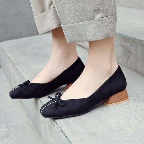 Plus Size 34-46 Women Pumps Mary Jane Fashion Square Toe Low Chunky Heel Slip on Casual Lady Office Summer Autumn Daily Shoe 4cm