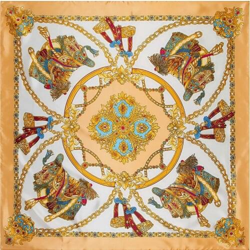 High-quality luxury fashion ladies' silk scarves 90*90cm new print chain rope tassel ladies' silk scarves big square scarf