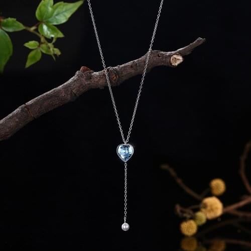 Romantic Blue Crystal Necklaces Women 925 Sterling Silver Heart Pendants & Necklaces Fashion Silver 925 Crystal Jewelry
