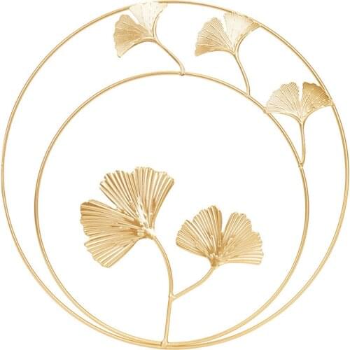 European Style Golden Metal Ginkgo Leaf Wall Hanging Decor Home Living Room Wall Decoration Background Painting