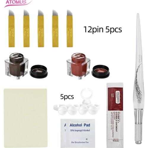 1 Set Practical Pigments 3D Tebori Microblading Ink Kits Eyebrow Tattoo Makeup Pen Needle Prastics Skin For Beginners Body Art