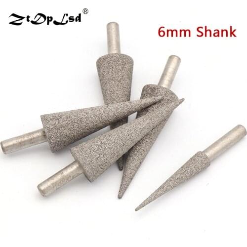 1PCS 100 6MM Shank Grit Diamond Brazed Grinding Head Needle Bits Burrs Metal Stone Jade Engraving Carving Tools Tip Coarse
