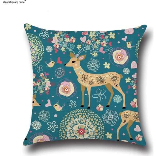 1PC Retro Christmas Deer Printed Cotton Pillowcase Home Decoration Textile Art Crafts Sofa Car Cushion Cover Linen Cloth OU 013