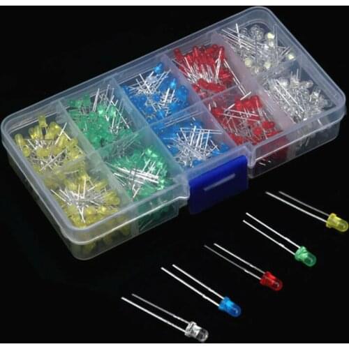 150pcs 3/5mm Box Mixed Color Red Green Yellow Blue White Bright LED Light Emitting Diodes
