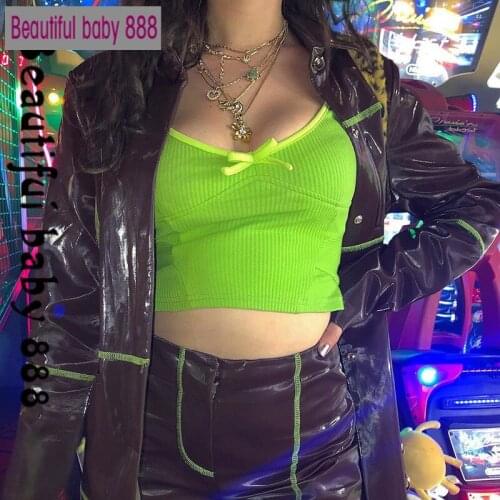2020 new autumn fashion casual puff sleeve bow tees mujerNeon green soft Ribbed Knitted cute bodycon crop top women T-shirts