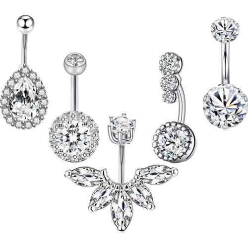 3-10pcs Sexy Dangling Navel Belly Button Ring Oreja 14G Double Round Cubic Zirconia 316L Surgical Steel Belly Piercing Jewelry