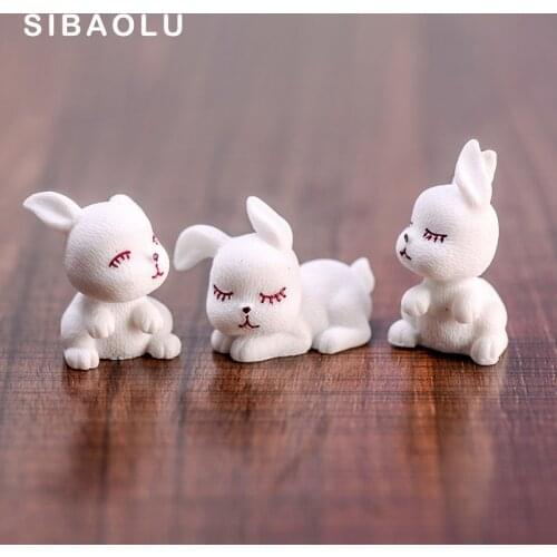 3pcs Artificial White Rabbit figurine animal Model home miniature fairy garden house cake desk decoration DIY accessories modern