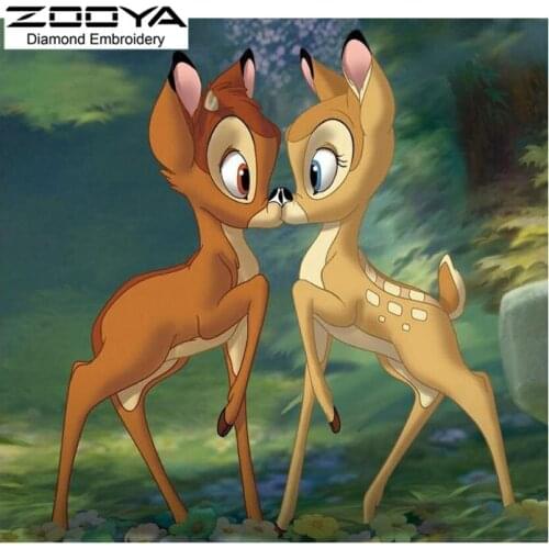 5D DIY Diamond Painting Cartoon Deer Crystal Diamond Painting Cross Stitch Lover Deer Kiss Needlework Home Decorative BJ1039