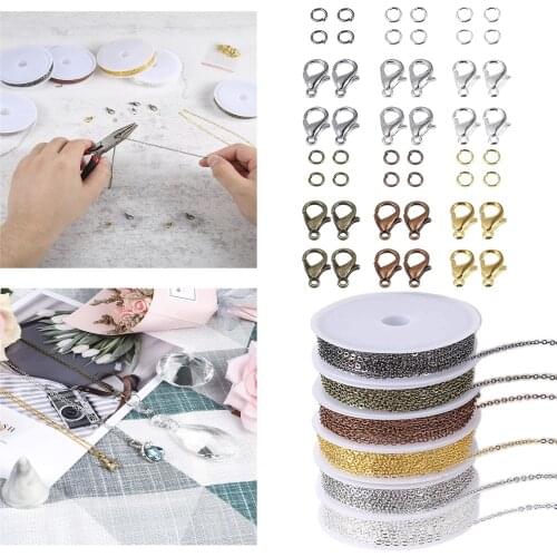 6 Rolls 59 Feet Iron Link Cable Chains with 60 Lobster Clasps and 180 Jump Rings for Men Women Jewelry Chain DIY Making