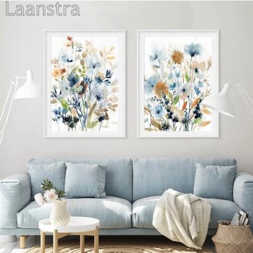 Watercolor Mix Flowers Leaves Botanical Canvas Painting Wall Art Pictures Posters and Prints Living Room Kitchen Home Decoration
