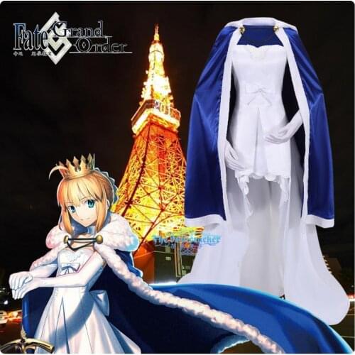 Anime Fate/Grand Order FGO Arutoria Pendoragon Under the same sky Dress Cloak Cosplay Costume Halloween Women Free Shipping 2020