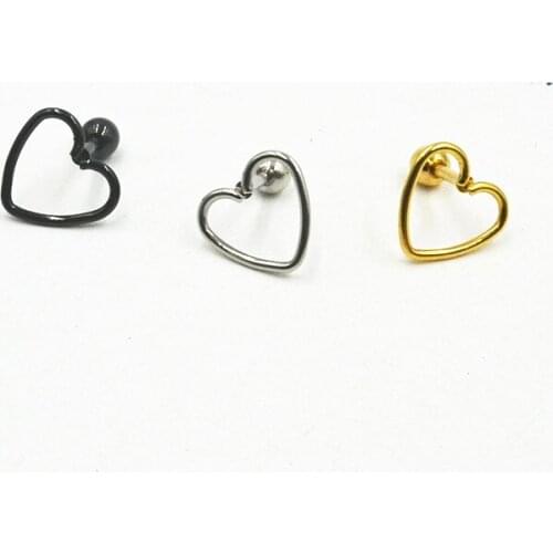 Free Shippment 50PCS Body jewelry Heart Ear Stud Tragus/Helix Bar/Stud/Earring Stainless Steel Prong set