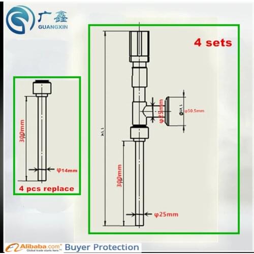Free Shipping Filling nozzle of Filling Machine(Pneumatic) 25*300mm 4set and with 14mm*300mm replace tube