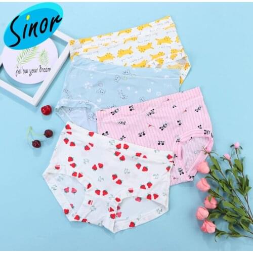 Viscose Fiber Seamless Cartoon Underwear Womens Mid-Waist Large Size Thin Cute Printed Girls Briefs
