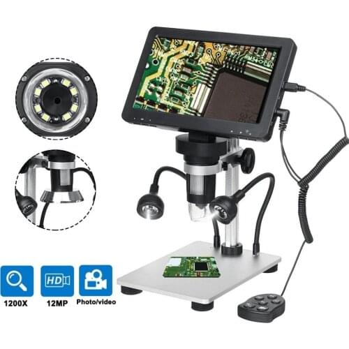 12MP DM9 HD 7 inch LCD screen 1-1200x digital microscope industrial magnifier with remote8 LED Lights Built-in 2000mah battery