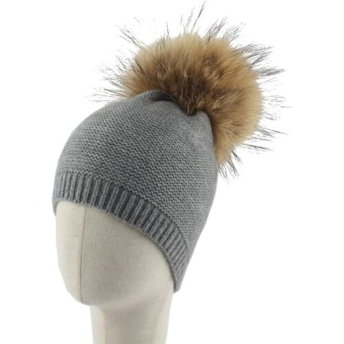 Baby Hat Autumn Winter Hat For Kids Boys Girls Real Fur Pom pom Beanie Cap Warm Knitted wool Hat Bonnet