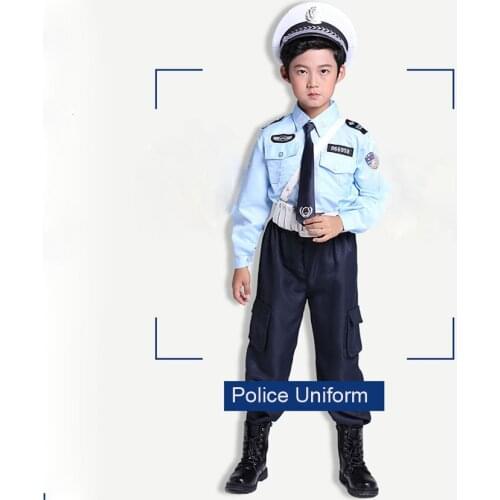 110-160cm Tiny Cop Kids Police Officer Uniform Carnival Party Anime Cosplay Costume Baby Boy Girl Fancy Childrens Day Clothing