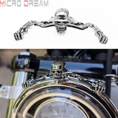 For Harley Bobber Chopper 7" Headlight Skull Ornament Helmet Visor Mudguard Skeleton Decorative Figure Graph Emblem Universal