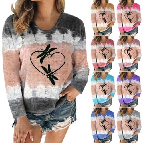 Women Gradients Casual Long Sleeve T Shirt Beach Loose Blouse Top Pullover