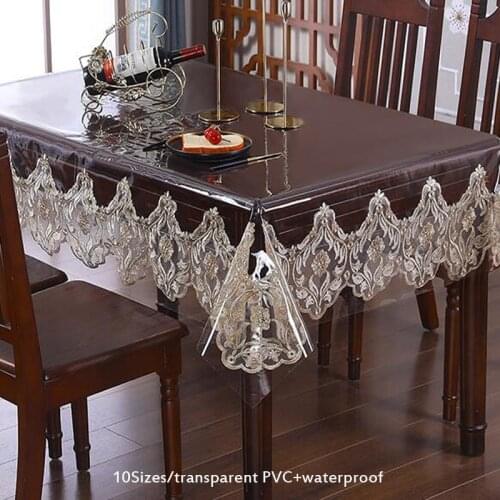 Europe Lace transparent PVC plastic Soft glass oilcloth Table mat cover cloth waterproof placemat wedding party Christmas decor