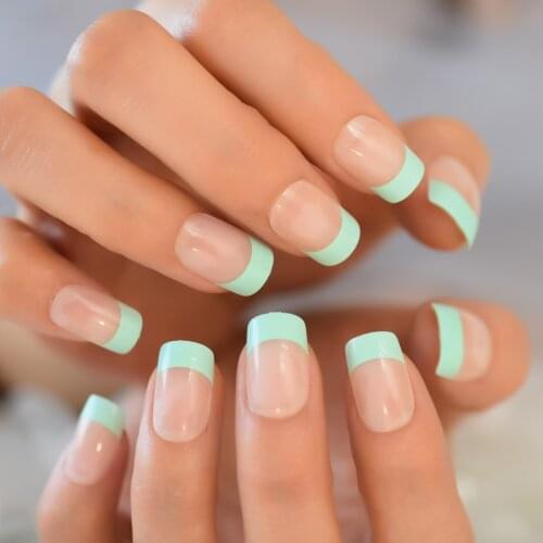 France Light Green Color Design Nails Art Fingernails Tip Medium Stick On Nails Square Full Cover Supplies For Professionals Set