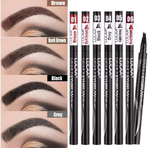 6-color Natural Waterproof Eyebrow Pencil, Four-prong Fixed Makeup Brown Black and Gray Liquid No Fading Eyebrow Pencil