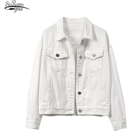 Korean Jean Jacket Clothing 2021 Spring and Autumn Clothes Women Denim Jacket White Coats Female Short Loose Ladies Tops 11994