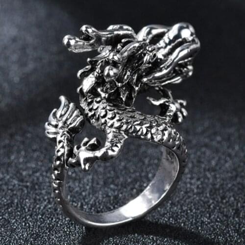 Fashion Vintage Gothic Mens Ring Dragon Women Adjustable Cool Ring Punk Rock Jewelry Anel Dropshipping